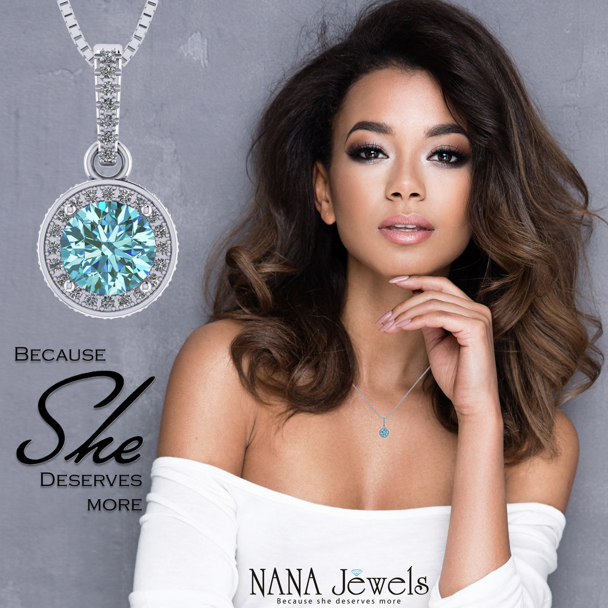 NANA Jewels Round Halo Simulated Aquamarine Pure Brilliance Zirconia Earrings & Necklace in Solid Sterling Silver
