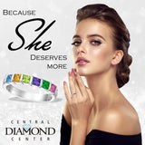 Central Diamond Center Princess w/Sides Mothers Rings with 1 to 6 Simulated Birthstones, Sterling Silver, 10K or 14K Gold