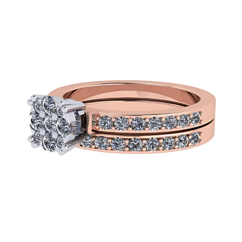 Lab Created CVD Diamond Cluster Center Wedding Bridal Set 10kt Gold