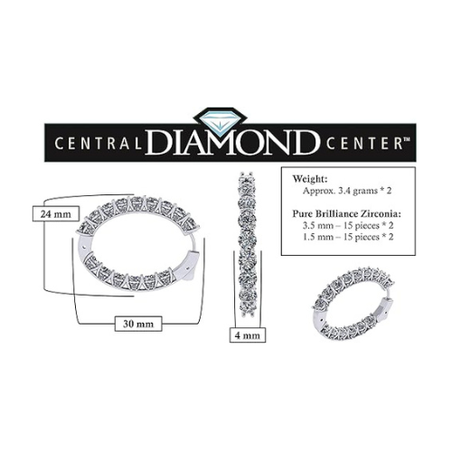 Central Diamond Center Zsa Zsa Oval or Round Hoop Earrings Solid 925 Sterling Silver w/Pure Brilliance Zirconia, Simulated Diamond Hoops