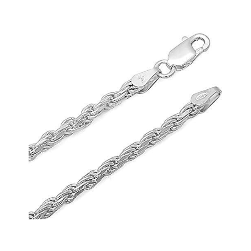 Sterling Silver Diamond Cut Rope Chain, Made In Italy, White/Yellow/Rose Gold Plated