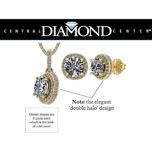 Central Diamond Center Halo Earring & Necklace Set, Solid Sterling Silver w/Pure Brilliance Zirconia - Hypoallergenic