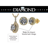 Central Diamond Center Halo Earring & Necklace Set, Solid Sterling Silver w/Pure Brilliance Zirconia - Hypoallergenic