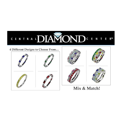 Central Diamond Center Sterling Silver Stackable Birthstone Ring Band w/ All Rounds Simulated Birthstones, Gold Plated