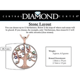 Central Diamond Center Tree of Life Mothers Birthstone Necklace in Silver-10K or 14K Gold Up to 12stones