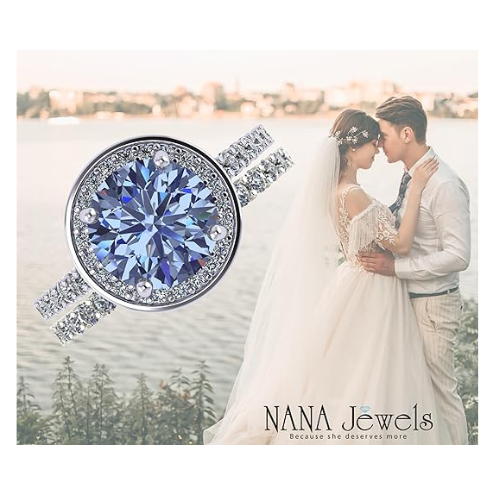 NANA Jewels Sterling Silver Round Cut Wedding Set Engagement Rings for Women - Choose Simulated Morganite, Citrine, Aquamarine & More