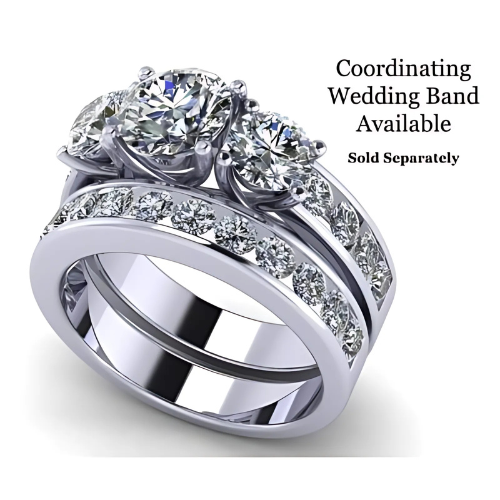 Central Diamond Center 3 Stone Past Present Future Ring your choice Gold-Silver Cz-2.50ctw & 3.50ctw