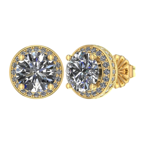 Round Halo Birthstone Stud Earrings 6.5mm Sterling Silver Pure Brilliance Zirconia & Simulated Gemstones