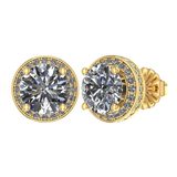 Round Halo Birthstone Stud Earrings 6.5mm Sterling Silver Pure Brilliance Zirconia & Simulated Gemstones