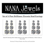 4 Pairs Stud Earrings Set, Hypoallergenic Pure Brilliance Cubic Zirconia 925 Sterling Silver, 4-6.5mm