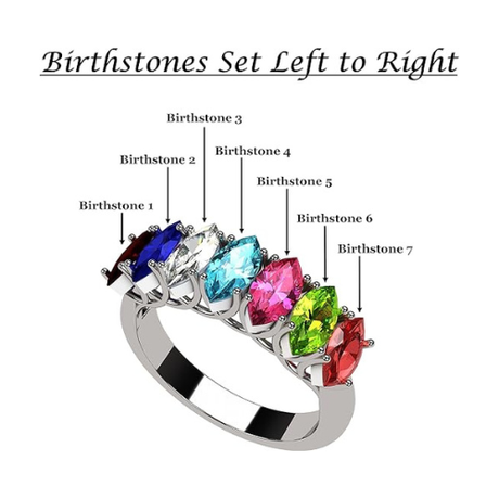 Central Diamond Center Marquise Cut Lucita Mothers Rings w/ 1 to 7 Simulated Birthstones in Sterling Silver, 10K or 14K Gold