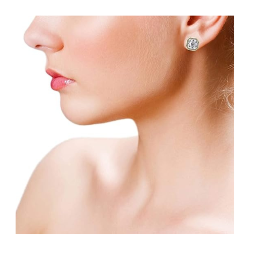 14K Solid Gold Post & Sterling Silver Asscher Cut Halo CZ Stud Earrings 0.80-4.00cttw Cubic Zirconia