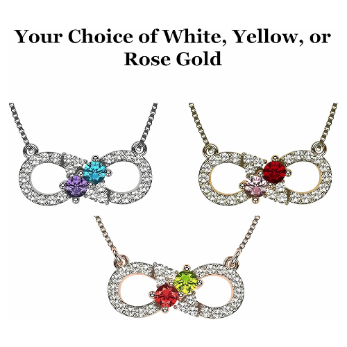 Central Diamond Center Infinity Couples 2 Stones Pendant w/His and Hers Pure Brilliance Simulated Birthstones & 18" Adj. Chain