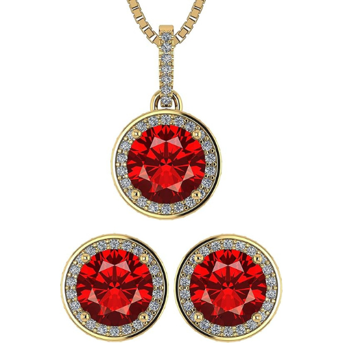 Central Diamond Center Round Halo Earring & Necklace Set w/ 6.5mm Simulated Birthstones in 925 Sterling Silver, Hypoallergenic