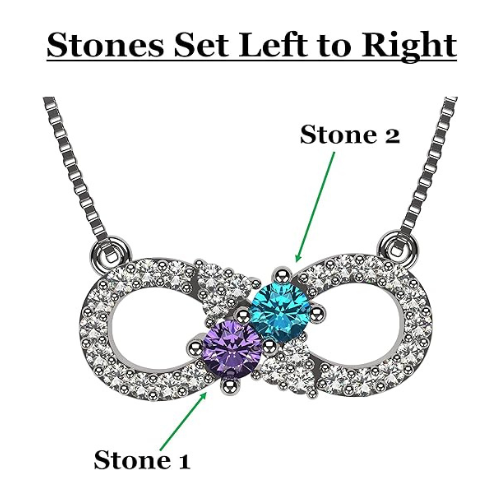 Central Diamond Center Infinity Couples 2 Stones Pendant w/His and Hers Pure Brilliance Simulated Birthstones & 18" Adj. Chain