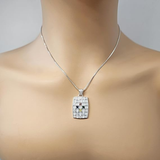 Central Diamond Center Dog Tag Mother's Necklace w/ 1 to 8 Simulated Birthstones in Silver, 10K, or 14K Gold