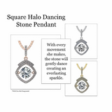 Model wearing Square Halo Dancing Necklace & Earrings.