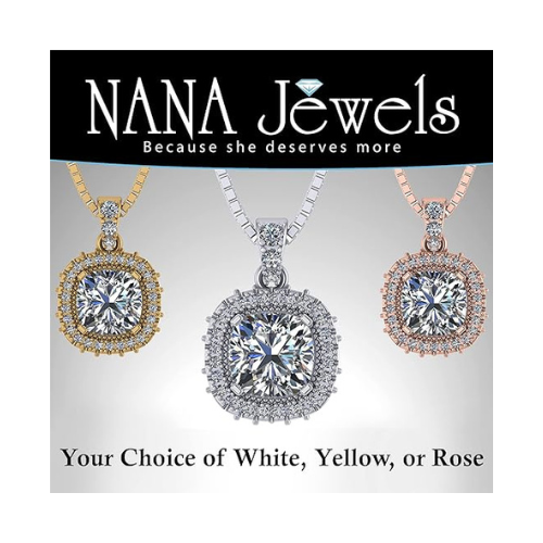 NANA Jewels Cushion Cut Halo CZ Simulated Diamond Solitaire Necklace Sterling Silver 8mm Zirconia Center Gemstone
