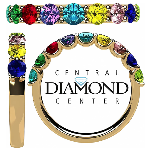 Central Diamond Center U'r Family Ring w/ 1 to 9 Simulated Birthstones in Sterling Silver, 10k, 14K Gold, Mothers Rings