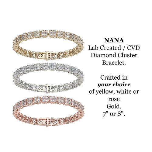 Lab Created CVD Diamond Cluster Tennis Bracelet 4ctw-7 1/2 ctw, 7 or 8" 10kt Gold