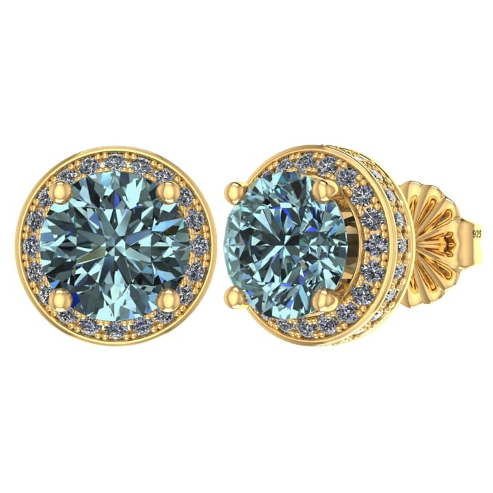 NANA Jewels Round Halo Simulated Aquamarine Pure Brilliance Zirconia Earrings & Necklace in Solid Sterling Silver