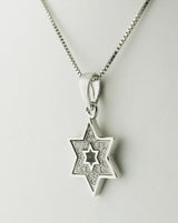 Central Diamond Center Star of David Pendant Sterling Silver and Pure Brilliance CZ w/Box Chain