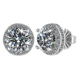 Round Halo Stud Earrings 0.85cttw-4.50cttw in Sterling Silver w/Pure Brilliance Zirconia, Hypoallergenic