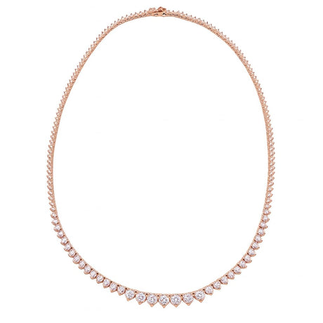 Central Diamond Center Sterling Silver & Graduated CZ 3 or 4 prongs Tennis Necklace, 18", White, Yellow or Rose Gold Plated