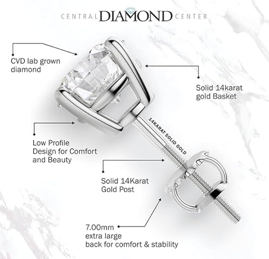 Central Diamond Center Round Cut CVD Lab-grown Diamond Stud Earrings 14K solid Gold from 0.20ct to 2.00ct E-F VS-SI