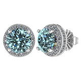 NANA Jewels Round Halo Simulated Aquamarine Pure Brilliance Zirconia Earrings & Necklace in Solid Sterling Silver