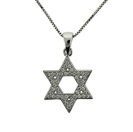 Central Diamond Center Star of David Pendant Sterling Silver and Pure Brilliance CZ w/Box Chain