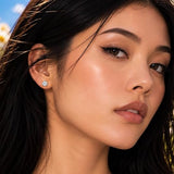 Lucita Simulated Birthstone Stud Earrings with Solid 14K Gold Posts & Sterling Silver Basket