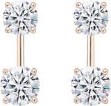 Central Diamond Center Earring Jackets with Cubic Zirconia – Sterling Silver, Adjustable Drop Design – 1.50 CTW (5.25mm & 6.50mm Stones)