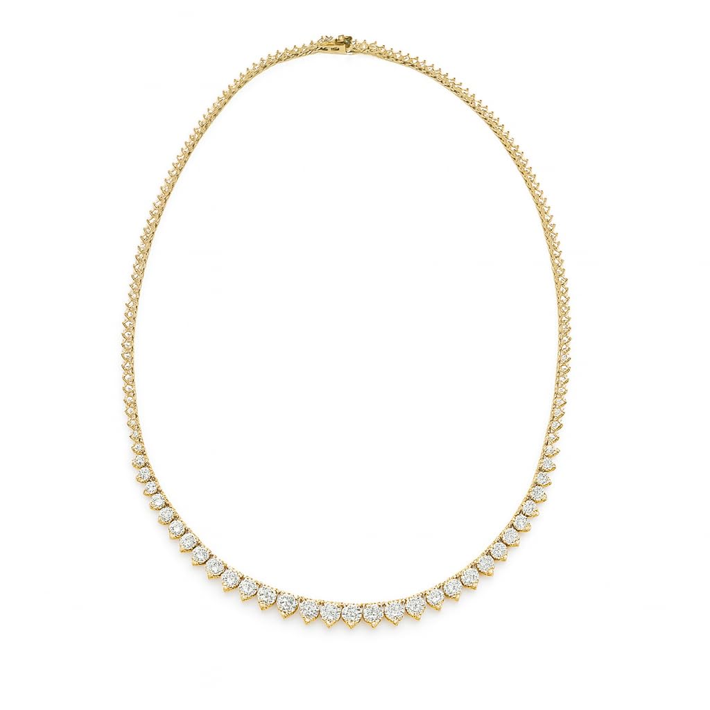 Central Diamond Center Sterling Silver & Graduated CZ 3 or 4 prongs Tennis Necklace, 18", White, Yellow or Rose Gold Plated