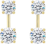 Central Diamond Center Earring Jackets with Cubic Zirconia – Sterling Silver, Adjustable Drop Design – 1.50 CTW (5.25mm & 6.50mm Stones)