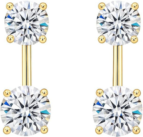 Central Diamond Center Earring Jackets with Cubic Zirconia – Sterling Silver, Adjustable Drop Design – 1.50 CTW (5.25mm & 6.50mm Stones)