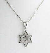 Central Diamond Center Star of David Pendant Sterling Silver and Pure Brilliance CZ w/Box Chain