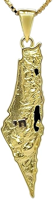Central Diamond Center Israel Map Necklace/Pendant-Sterling Silver Am Israel Chai on Back Side-3D Map of Israel Large & Small