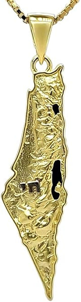 Central Diamond Center Israel Map Necklace/Pendant-Sterling Silver Am Israel Chai on Back Side-3D Map of Israel Large & Small