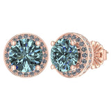NANA Jewels Round Halo Simulated Aquamarine Pure Brilliance Zirconia Earrings & Necklace in Solid Sterling Silver