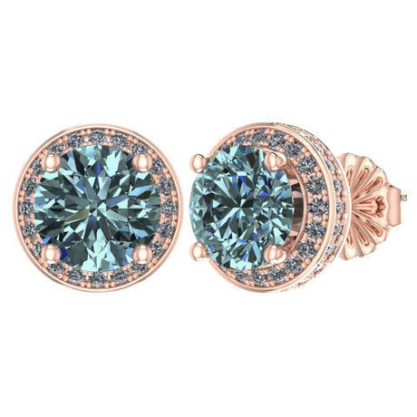 NANA Jewels Round Halo Simulated Aquamarine Pure Brilliance Zirconia Earrings & Necklace in Solid Sterling Silver