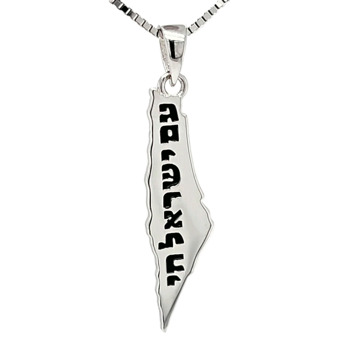 Central Diamond Center Israel Map Necklace/Pendant-Sterling Silver Am Israel Chai on Back Side-3D Map of Israel Large & Small