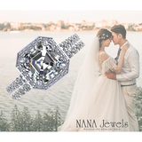 NANA Jewels Sterling Silver Asscher Cut Wedding Set Engagement Rings for Women - Choose Simulated Morganite, Citrine, Aquamarine & More