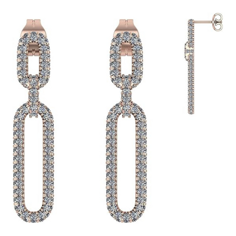 Double Oval Dangle Earrings in Solid 925 Sterling Silver & Pure Brilliance Zirconia – White, Yellow, Rose