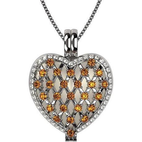 Close-up of heart of hearts pendant with stone.