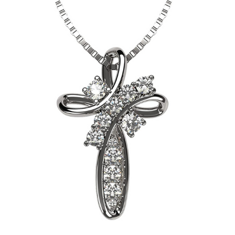 Family cross necklace with 1-11 simulated CZ birthstones.
