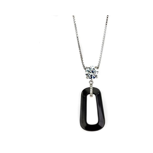 Central Diamond Center Black Ceramic & Pure Brilliance Zirconia CZ Earrings and Necklace