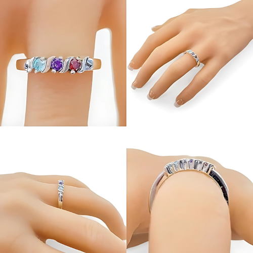 Central Diamond Center S-Bar Mothers Ring w/ 1 to 6 Simulated Birthstones in Sterling Silver/10k/14k Gold