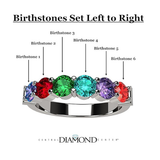 Central Diamond Center Shared Prong w/ Sides Mothers Birthstone Ring w/ 1-6 Simulated Gemstones in Sterling Silver, 10K, or 14K Gold