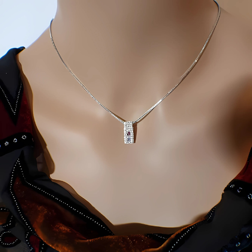 Central Diamond Center Princess Cut Couples 2 Stone Pendant Necklace w/ Pure Brilliance Zirconia on 3 Sides & Simulated Birthstones